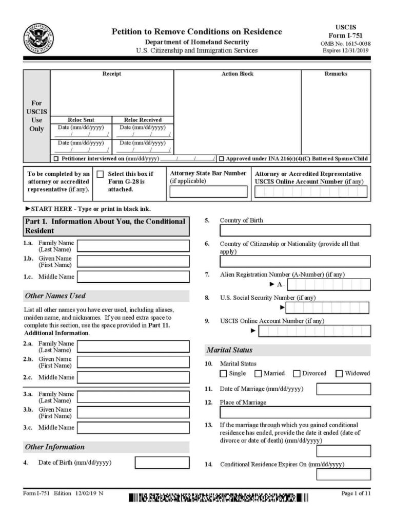 I-751 Form, Petition to Remove Conditions on Residence