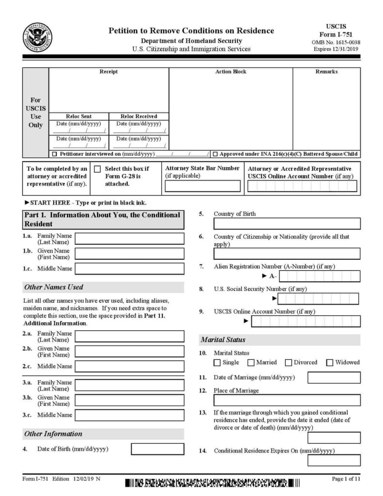 I-751 Form, Petition to Remove Conditions on Residence